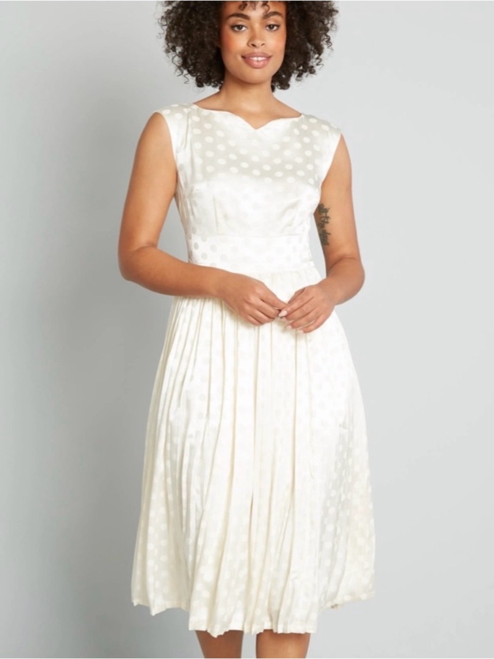 Modcloth Ivory Polka Dot Midi Dress